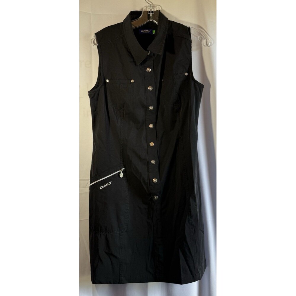 Daily Sports Womens Black Snaps Golf Dress Stretch Sz Large